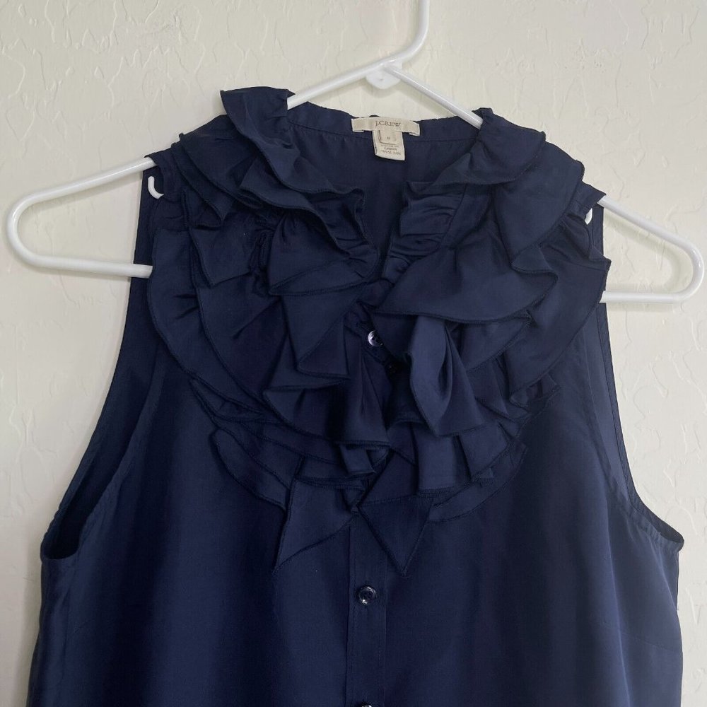 Sleeveless Ruffled Button-Front Top - Navy - Picture 3 of 9